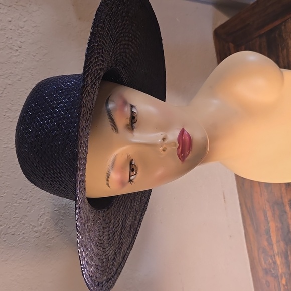 Vintage Midnight Blue Straw Hat - Picture 3 of 11